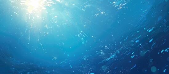 Poster - Serene underwater scene showcasing the shimmering surface of the sea ideal for design purposes with ample space for text