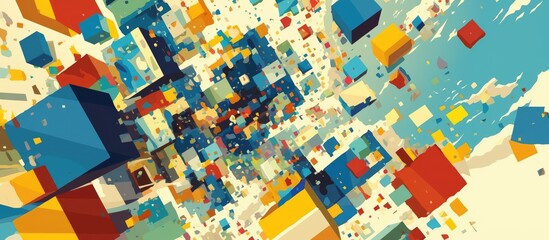 Poster - Vector illustration depicting an abstract composition of colorful square mosaic blocks