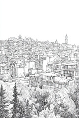 Tbilisi, Georgia, black and white pen pencil hand-drawn effect portrait drawing illustration for travel poster, card, wallpaper, backdrop or banner. Modern, clear, artistic and simple