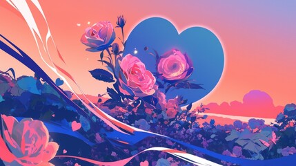 Poster - Artwork featuring a bookmark design with a flower and heart motif