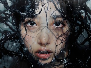 Canvas Print - Surreal Portrait of a Woman Immersed in Black Liquid