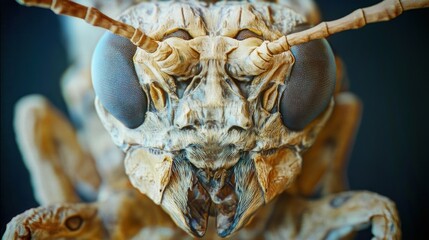 Canvas Print - Close-up Macro Photography of a Brown Insect's Head with Compound Eyes