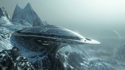 Poster - Spaceship Landing on a Snowy Mountain