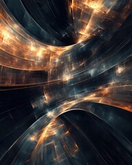 Poster - Dark technology fractal background an abstract computer generated image featuring glowing curved rectangles Ideal for banners web design and posters