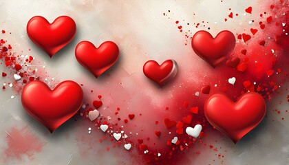 Wall Mural - Vibrant abstract texture featuring red love hearts for an enchanting Valentines Day celebration