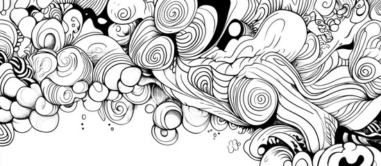 Surrealistic abstract doodle design for a coloring book featuring a whimsical and imaginative illustration on a white background