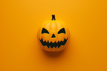 Scary 3D Halloween pumpkin on an orange background