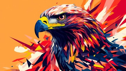 Dynamic Abstract Eagle Illustration in Bold Colors and Sharp Shapes, Featuring Geometric Design and Artistic Expression. A Modern Representation of a Bird of Prey with Powerful Movement and Energy, Pe