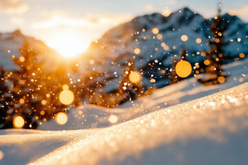 Canvas Print - Snow Falling At Mountains At Sunset