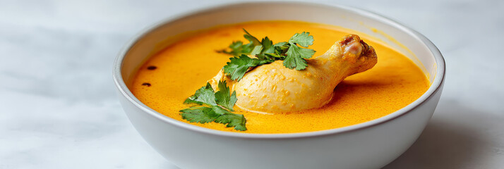 Wall Mural - A bowl of flavorful chicken curry garnished with fresh parsley, a perfect meal for any occasion.