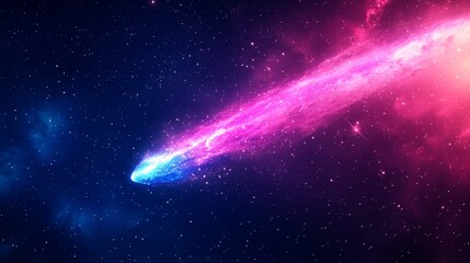 Wall Mural - a dynamic image of a comet blazing through space, leaving a vibrant trail of pink and blue light, sy