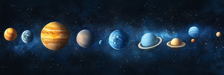Wall Mural - celestial watercolor planets - a vibrant and whimsical depiction of planets in watercolor, capturing