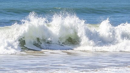 powerful ocean wave crashes against the rocky shore, capturing nature's raw strength and energy. The dramatic movement symbolizes resilience, change, and the unstoppable force of nature