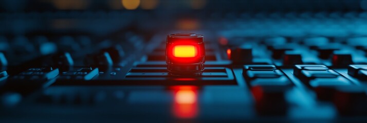 red alert: a glowing warning light on a control panel, symbolizing danger, urgency, attention, notif