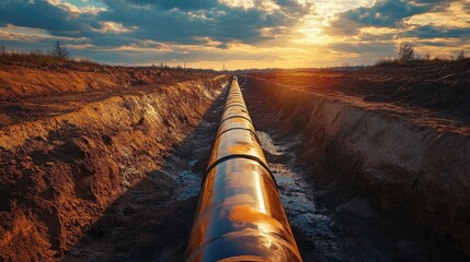 Aufkleber - construction of oil pipeline stretching into beautiful sunset