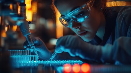 Aufkleber - Female scientist using micropipette for medical research in a laboratory