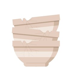 Wall Mural - stack of cracked old bowls graphic vector illustration icon