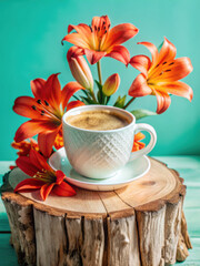 Canvas Print - cup of coffee and flowers