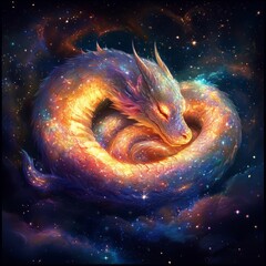 Wall Mural - A cosmic dragon swirling through a starry galaxy.