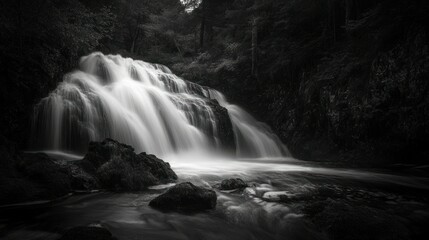 Sticker - A Waterfall Casually Flows Down A Cliff Face