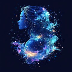 Sticker - A cosmic woman with flowing hair and starry elements.