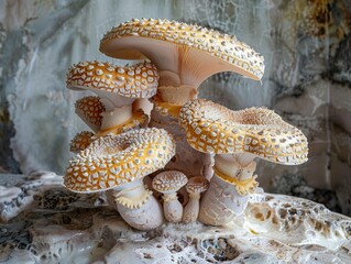 Sticker - Close-Up of Delicate Wild Mushrooms in a Forest Setting