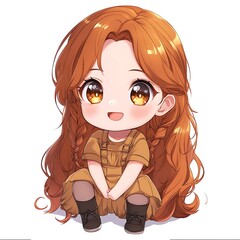 Poster - Cute chibi anime girl with long orange hair and big eyes