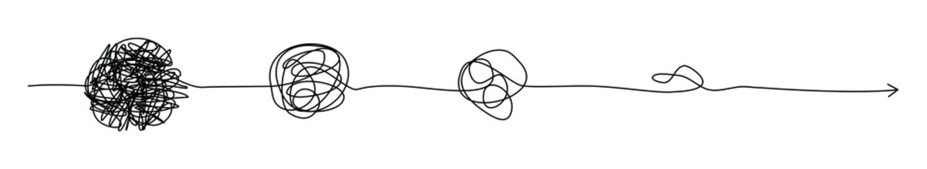complex line and complicated way. idea thinking process concept. messy ball becomes a straight line 