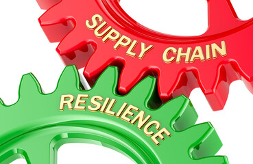 Supply Chain Resilience concept with colored gearwheels. 3D rendering isolated on transparent background