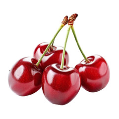 Cherries on Transparent Background, Cut-out, Isolated Red Summer Berries Fruit