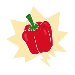 Wall Mural - cartoon fresh organic pepper with speech bubble in retro style