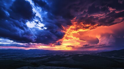 Sticker - Dramatic Sunset Over Rolling Hills with Two-Toned Clouds