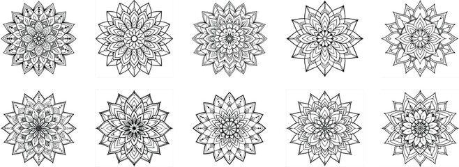 Set of mandala line art pattern style. decorative mandala for print, cover, coloring page, floral ornament pattern. Hand drawn mandala design.