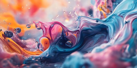 Wall Mural - fluid art abstract shapes background, ai generated	