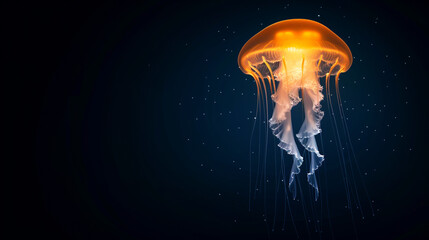 Underwater glow time, luminous jellyfish in a deep blue ocean, and fascinating and bizarre marine life