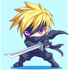 Wall Mural - Chibi Anime Ninja with Sword