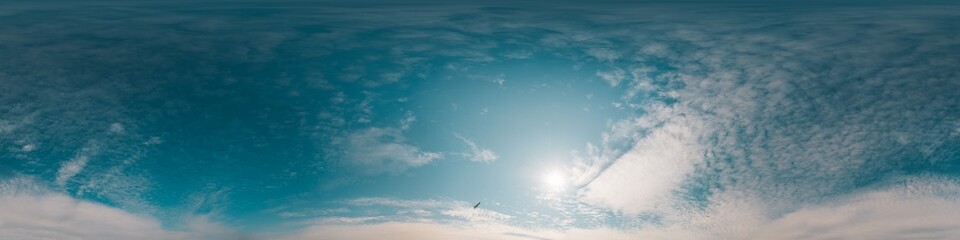 Wall Mural - Sky 360 panorama - Bright blue sky filled with fluffy white Cirrus clouds. Seamless hdr spherical 360 panorama. Sky dome sky replacement for aerial drone 360 panoramas. Weather and climate change