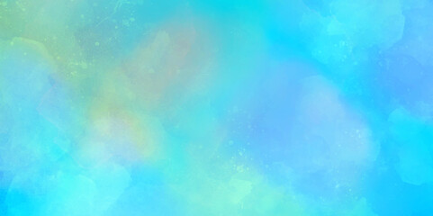 Wall Mural - Abstract acrylic colorful watercolor sunset sky with puffy clouds in bright rainbow splatter grunge wall texture. Scratched and grainy texture watercolor wall texture.