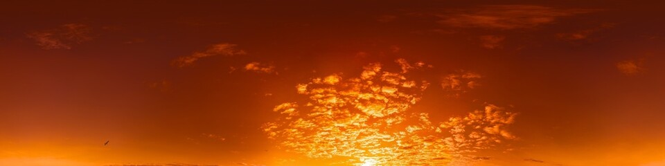 Wall Mural - 360 panorama of glowing sunset sky with bright pink Cirrus clouds. HDR 360 seamless spherical panorama. Full zenith or sky dome sky replacement for aerial drone panoramas. Climate and weather change.