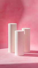 Poster - minimalist white columns on pink background, abstract geometric art concept