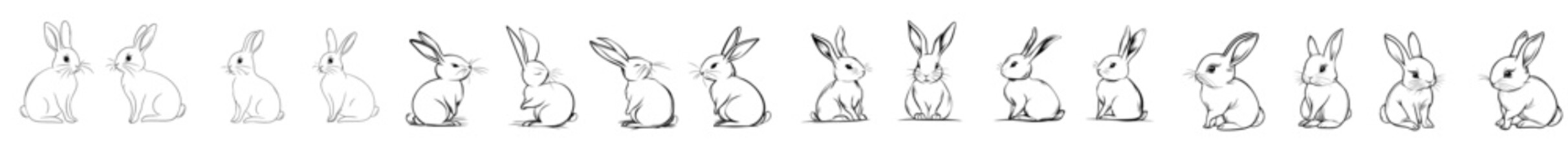 Simple black and white illustration of a bunny in a one-line style. Rabbit icon.