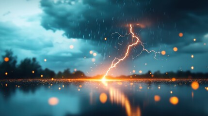 Wall Mural - A blurry image of a stormy sky with lightning bolts striking, representing the unpredictability of nature forces.