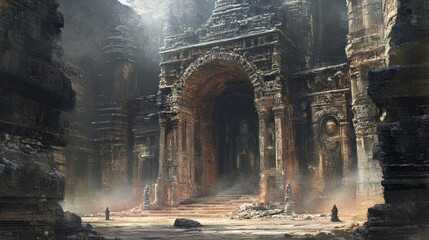 Canvas Print - A Stone Archway Leading to a Mystical Ancient City