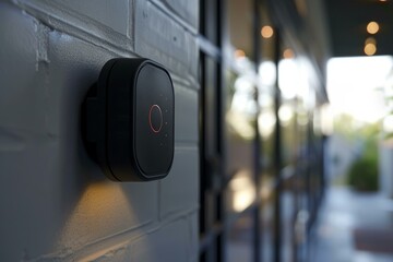 Poster - Smart home control panel is mounted on a white brick wall, providing convenient access to automation features