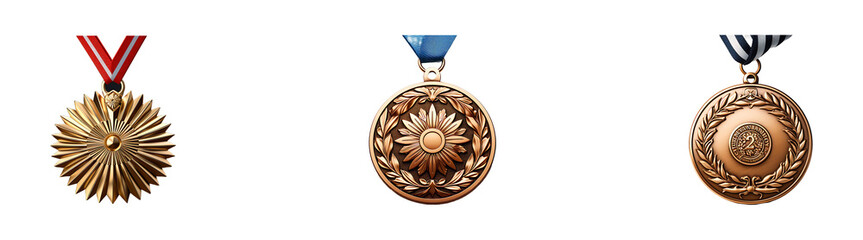 Set, collection of Sports Medal isolated on transparent background.