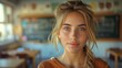 © Tuong - Education Empowered: Portrait of a Young Female Teacher in Classroom with Blurred Background