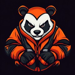 Wall Mural - Angry Panda in Orange Jacket, Aggressive Animal Mascot Illustration