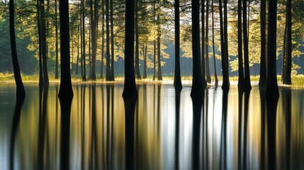 Sticker - Silhouetted Trees Reflecting in Still Water