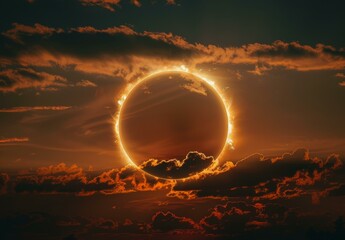 Wall Mural - a large sun is seen in the sky with clouds surrounding it. ai.