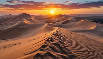 breathtaking desert sand dunes under a stunning sunset panorama